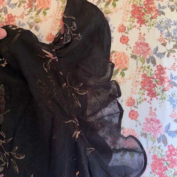 Womens Dark Fairy Grunge Sheer Floral Blouse Top Medium Dark Romantic Ethereal - Picture 9 of 15